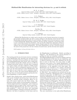 Hubbard-Like Hamiltonians for Interacting Electrons in S, P and D Orbitals