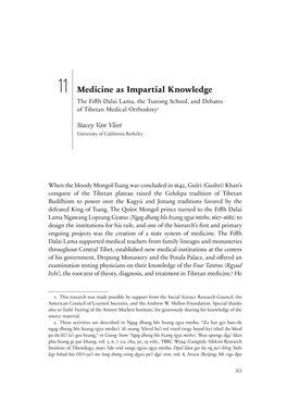 11 Medicine As Impartial Knowledge the Fifth Dalai Lama, the Tsarong School, and Debates of Tibetan Medical Orthodoxy1