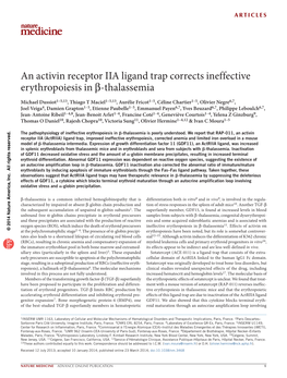 An Activin Receptor IIA Ligand Trap Corrects Ineffective Erythropoiesis In