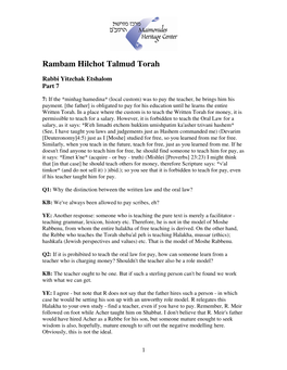 Rambam Hilchot Talmud Torah