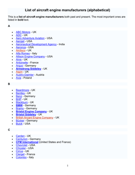 List of Aircraft Engine Manufacturers (Alphabetical)