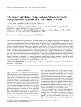 The Family Alestidae (Ostariophysi, Characiformes): a Phylogenetic Analysis of a Trans-Atlantic Clade