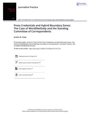 Press Credentials and Hybrid Boundary Zones: the Case of Worldnetdaily and the Standing Committee of Correspondents