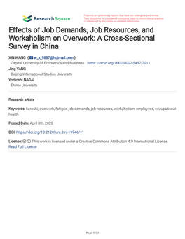 Effects of Job Demands, Job Resources, and Workaholism on Overwork: a Cross-Sectional Survey in China