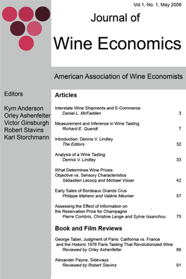 Journal of Wine Economics the Journal of the American Association of Wine Economists Editors