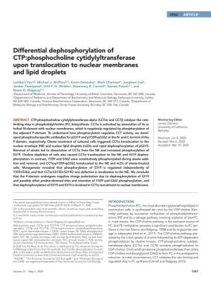 Differential Dephosphorylation of CTP: Phosphocholine