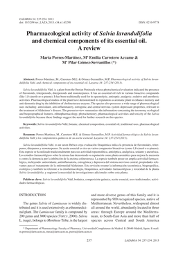 Pharmacological Activity of Salvia Lavandulifolia and Chemical Components of Its Essential Oil