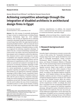 Achieving Competitive Advantage Through the Integration of Disabled Architects in Architectural Design Firms in Egypt
