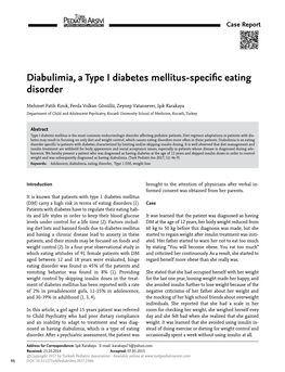 Diabulimia, a Type I Diabetes Mellitus-Specific Eating Disorder