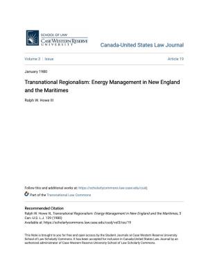 Transnational Regionalism: Energy Management in New England and the Maritimes