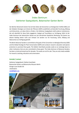 Index Seminum Dahlemer Saatgutbank, Botanischer Garten Berlin