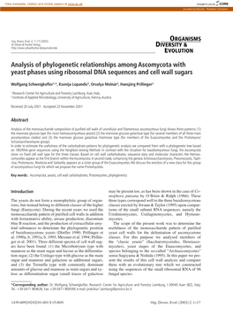 Analysis of Phylogenetic Relationships Among Ascomycota with Yeast Phases Using Ribosomal DNA Sequences and Cell Wall Sugars