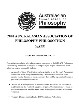 2020 Australasian Association of Philosophy Philosothon (Aapp)
