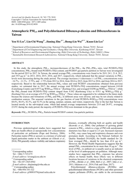 Atmospheric PM2.5 and Polychlorinated Dibenzo-P-Dioxins and Dibenzofurans in Taiwan