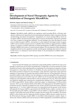 Development of Novel Therapeutic Agents by Inhibition of Oncogenic Micrornas