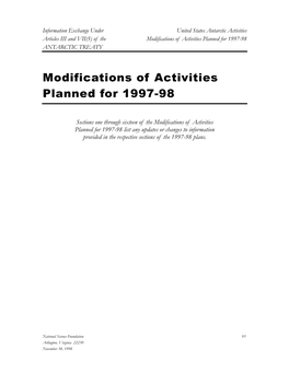 Modifications of Activities Planned for 1997-98