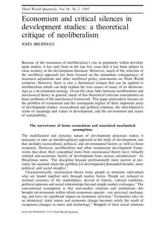 Economism and Critical Silences in Development Studies