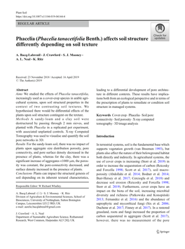 Phacelia (Phacelia Tanacetifolia Benth.) Affects Soil Structure Differently Depending on Soil Texture