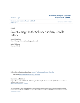 Solar Damage to the Solitary Ascidian, Corella Inflata Brian L