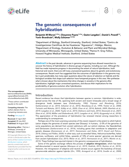 The Genomic Consequences of Hybridization Benjamin M Moran1,2†*, Cheyenne Payne1,2†*, Quinn Langdon1, Daniel L Powell1,2, Yaniv Brandvain3, Molly Schumer1,2,4*