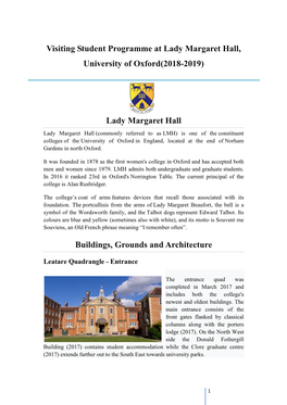 Visiting Student Programme at Lady Margaret Hall, University of Oxford(2018-2019) Lady Margaret Hall Buildings, Grounds and Arch