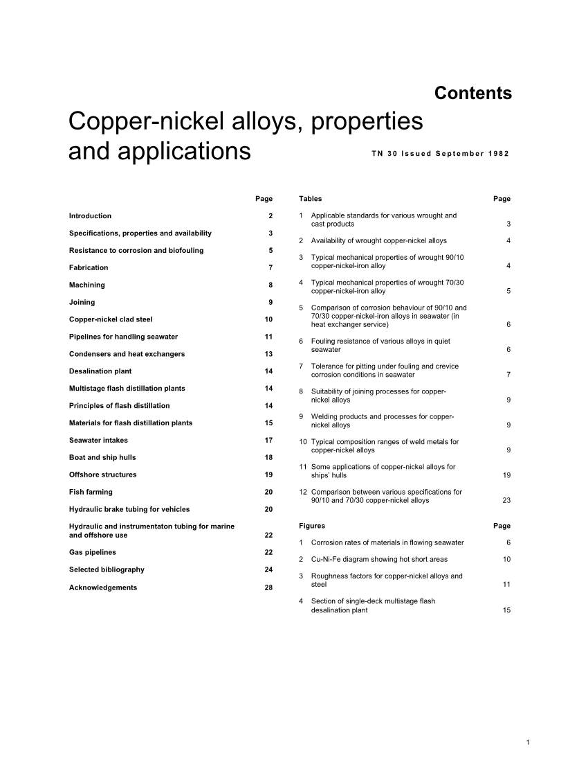 Copper-Nickel Alloys, Properties and Applications TN 30 Issued September 1982