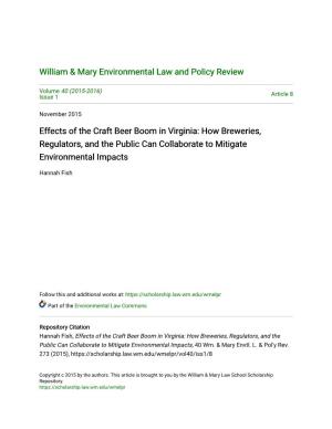 Effects of the Craft Beer Boom in Virginia: How Breweries, Regulators, and the Public Can Collaborate to Mitigate Environmental Impacts