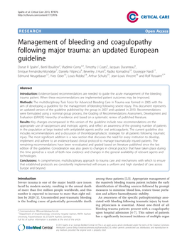 Management of Bleeding and Coagulopathy Following Major Trauma