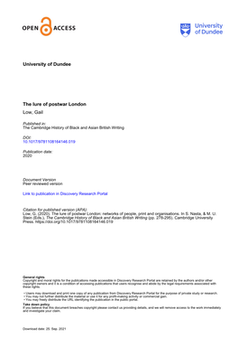 University of Dundee the Lure of Postwar London Low, Gail