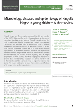 Microbiology, Diseases and Epidemiology of Kingella Kingae in Young Children: a Short Review