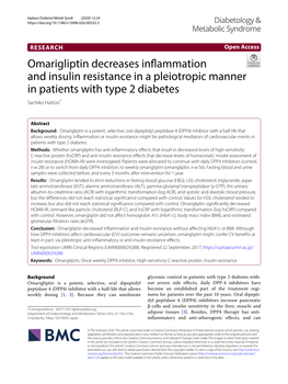 Omarigliptin Decreases Inflammation and Insulin Resistance in A