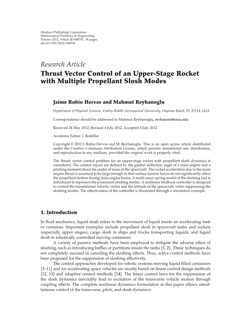 Thrust Vector Control of an Upper-Stage Rocket with Multiple Propellant Slosh Modes