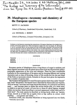 39. Mandragora-Taxonomy and Chemistry of the European Species