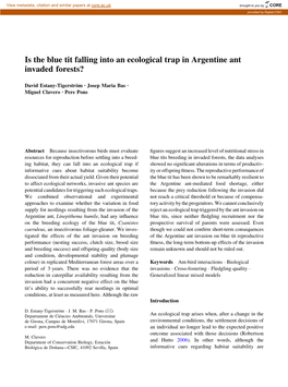Is the Blue Tit Falling Into an Ecological Trap in Argentine Ant Invaded Forests?