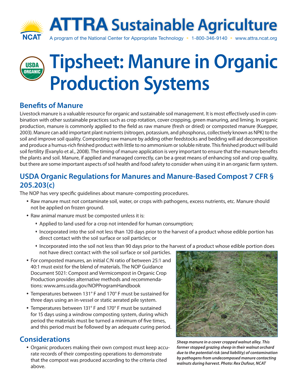 Tipsheet: Manure In Organic Production Systems Benefits Of Manure 