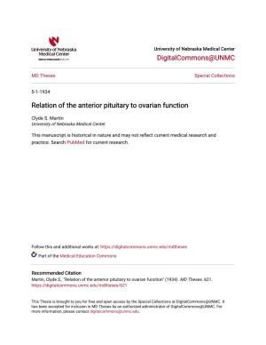 Relation of the Anterior Pituitary to Ovarian Function
