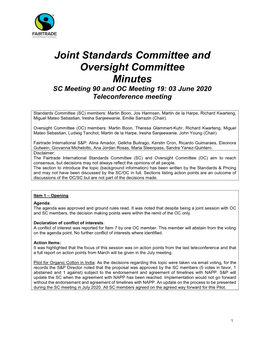 Standards Committee and Oversight Committee Minutes SC Meeting 90 and OC Meeting 19: 03 June 2020 Teleconference Meeting