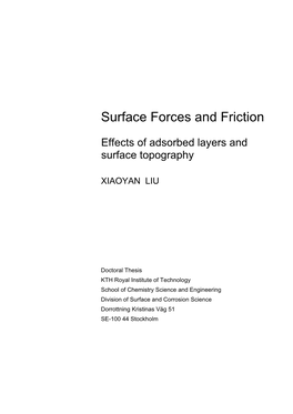 Surface Forces and Friction