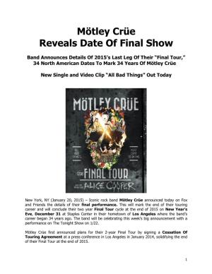 Mötley Crüe Reveals Date of Final Show