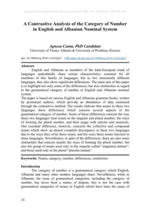 A Contrastive Analysis of the Category of Number in English and Albanian Nominal System