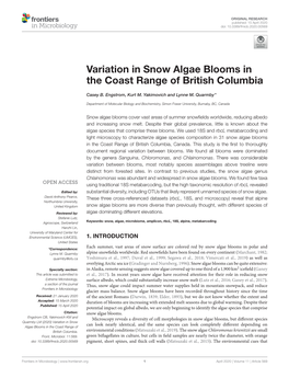 Variation in Snow Algae Blooms in the Coast Range of British Columbia