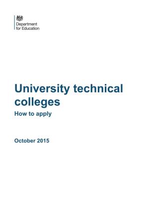 University Technical Colleges How to Apply