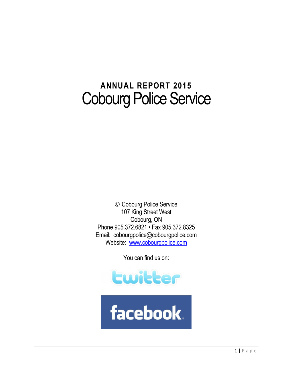 Cobourg Police Service Annual Report 2015