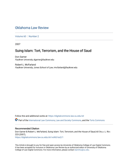 Suing Islam: Tort, Terrorism, and the House of Saud