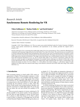 Research Article Synchronous Remote Rendering for VR