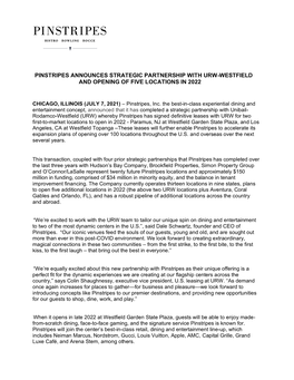 Pinstripes Announces Strategic Partnership with Urw-Westfield and Opening of Five Locations in 2022