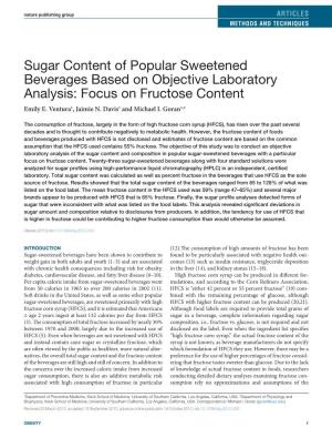 Sugar Content of Popular Sweetened Beverages Based on Objective Laboratory Analysis: Focus on Fructose Content Emily E