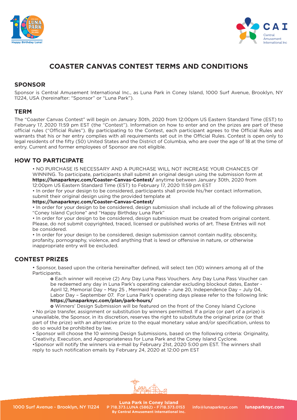 Coaster Canvas Contest Terms and Conditions