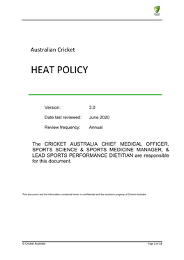 2020-21 Australian Cricket Heat Policy