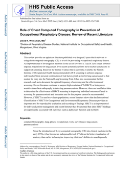 Role of Chest Computed Tomography in Prevention of Occupational Respiratory Disease: Review of Recent Literature